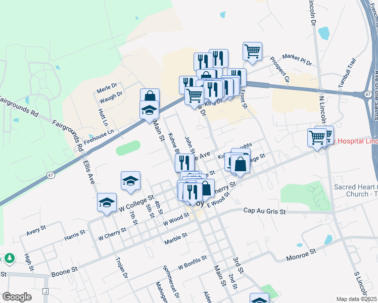 map of restaurants, bars, coffee shops, grocery stores, and more near 212 John Street in Troy