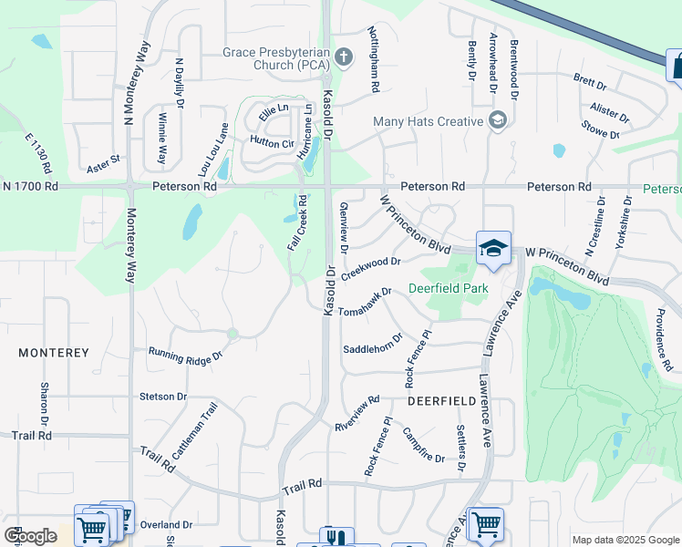 map of restaurants, bars, coffee shops, grocery stores, and more near 113 Glenview Drive in Lawrence