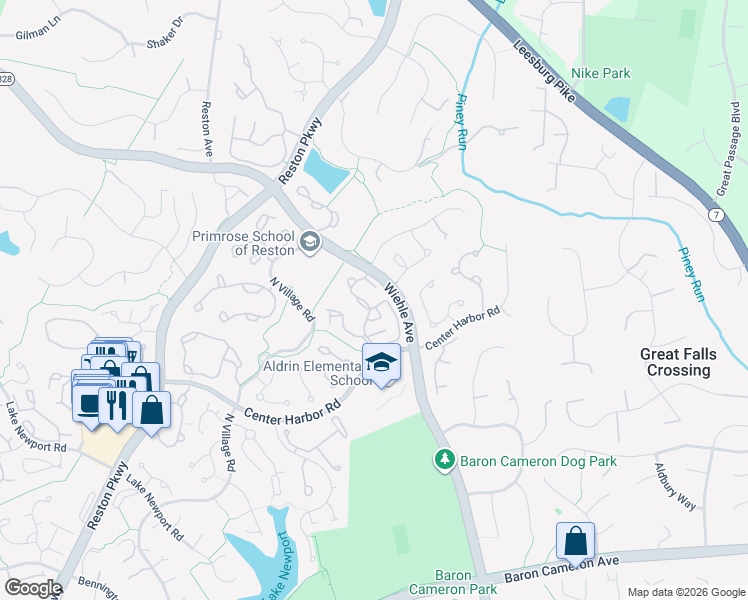 map of restaurants, bars, coffee shops, grocery stores, and more near 1369 Garden Wall Circle in Reston