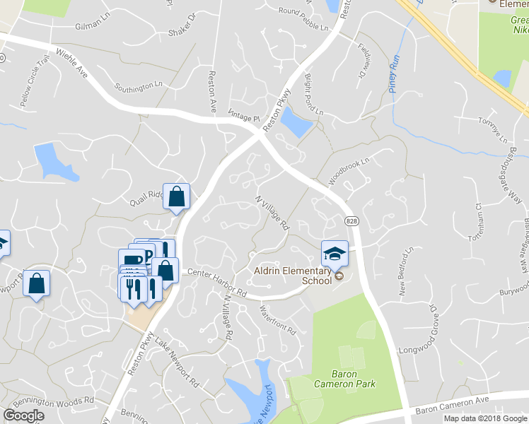 map of restaurants, bars, coffee shops, grocery stores, and more near 1376 Park Garden Lane in Reston