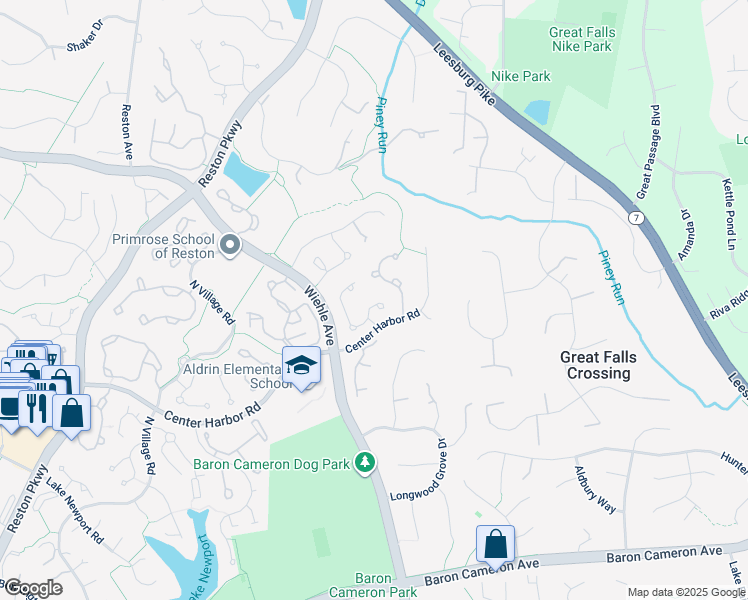 map of restaurants, bars, coffee shops, grocery stores, and more near 1319 Wedgewood Manor Way in Reston
