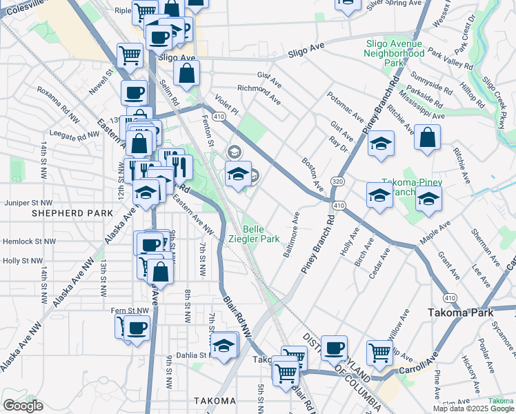 map of restaurants, bars, coffee shops, grocery stores, and more near 101 Independence Avenue Southeast in Washington
