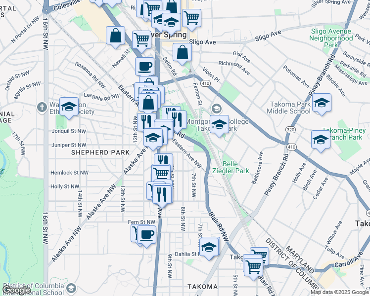 map of restaurants, bars, coffee shops, grocery stores, and more near 101 Independence Avenue Southeast in Washington