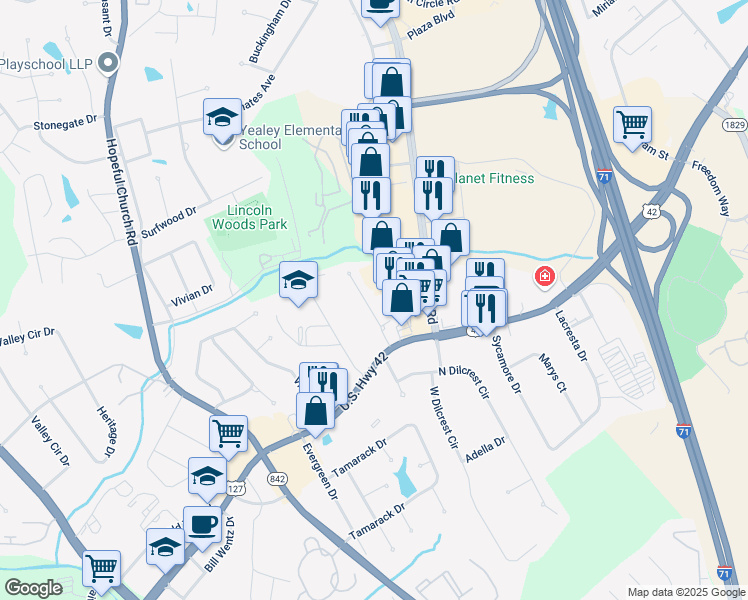 map of restaurants, bars, coffee shops, grocery stores, and more near 8 Airview Drive in Florence
