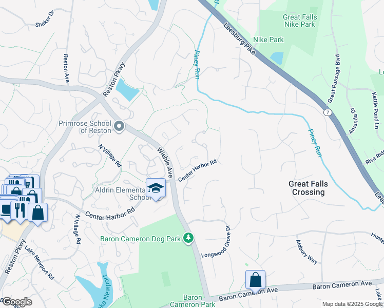 map of restaurants, bars, coffee shops, grocery stores, and more near 1319 Wedgewood Manor Way in Reston