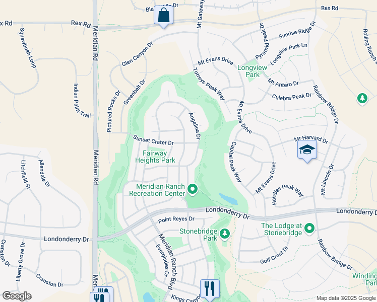 map of restaurants, bars, coffee shops, grocery stores, and more near 10563 Ross Lake Drive in Peyton