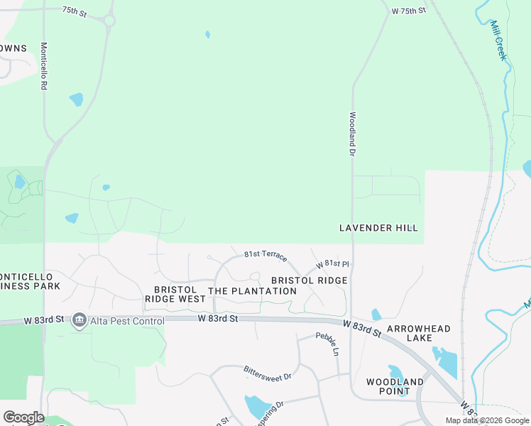 map of restaurants, bars, coffee shops, grocery stores, and more near 8000 Woodland Drive in Lenexa