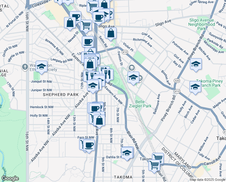 map of restaurants, bars, coffee shops, grocery stores, and more near 101 Independence Avenue Southeast in Washington