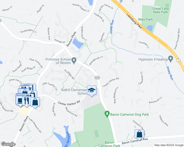 map of restaurants, bars, coffee shops, grocery stores, and more near 1377 Garden Wall Circle in Reston