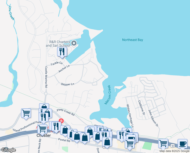 map of restaurants, bars, coffee shops, grocery stores, and more near 44 Queen Neva Court in Chester
