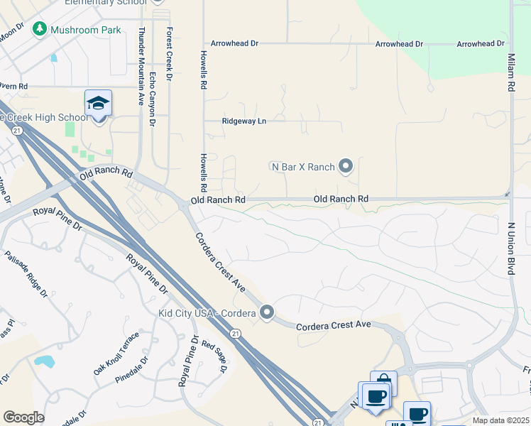 map of restaurants, bars, coffee shops, grocery stores, and more near 4117 Captain Jack Lane in Colorado Springs