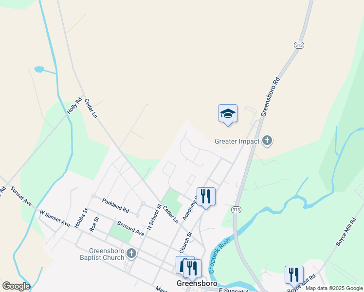 map of restaurants, bars, coffee shops, grocery stores, and more near 412 Mallard Drive in Greensboro
