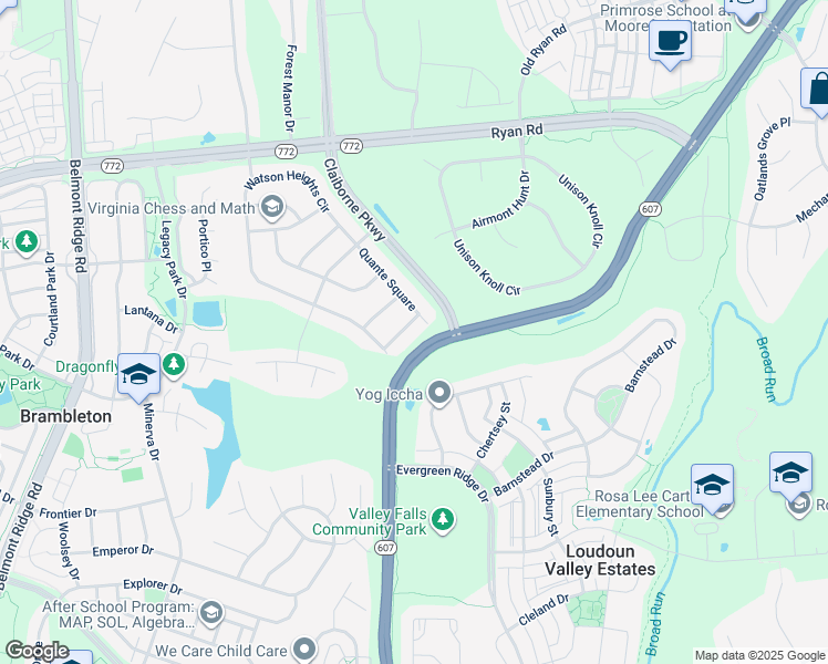 map of restaurants, bars, coffee shops, grocery stores, and more near 42989 Pascale Terrace in Ashburn