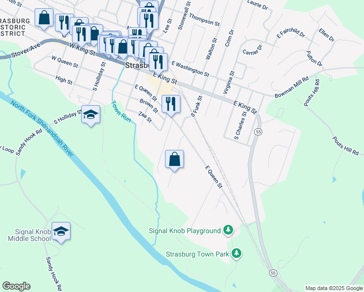 map of restaurants, bars, coffee shops, grocery stores, and more near 246 Aileen Avenue in Strasburg