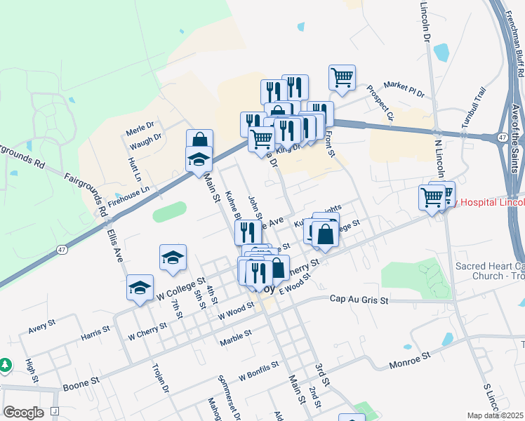 map of restaurants, bars, coffee shops, grocery stores, and more near 212 John Street in Troy