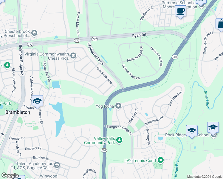 map of restaurants, bars, coffee shops, grocery stores, and more near 42989 Pascale Terrace in Ashburn