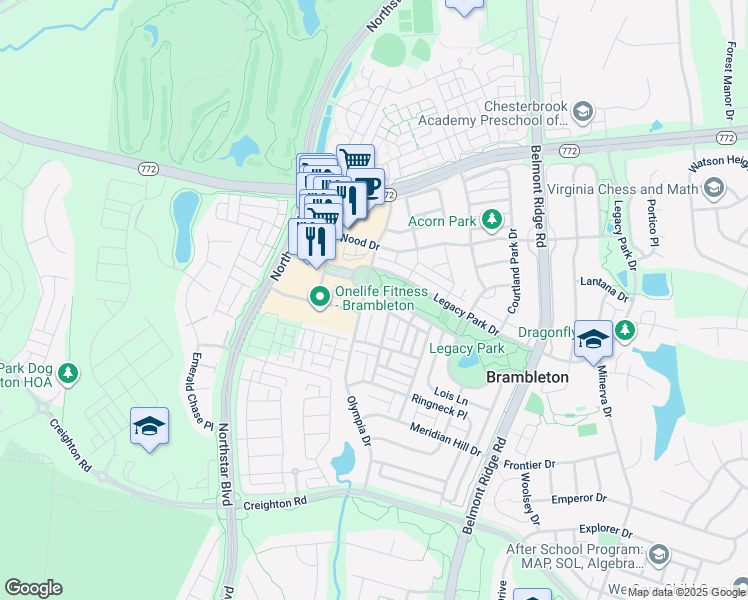 map of restaurants, bars, coffee shops, grocery stores, and more near 42431 Greenside Drive in Ashburn