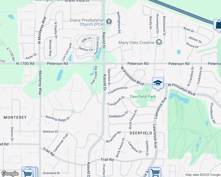 map of restaurants, bars, coffee shops, grocery stores, and more near 113 Glenview Drive in Lawrence