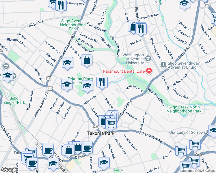 map of restaurants, bars, coffee shops, grocery stores, and more near 101 Independence Avenue Southeast in Washington