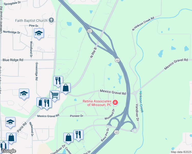 map of restaurants, bars, coffee shops, grocery stores, and more near 3200 Alpine Drive in Columbia