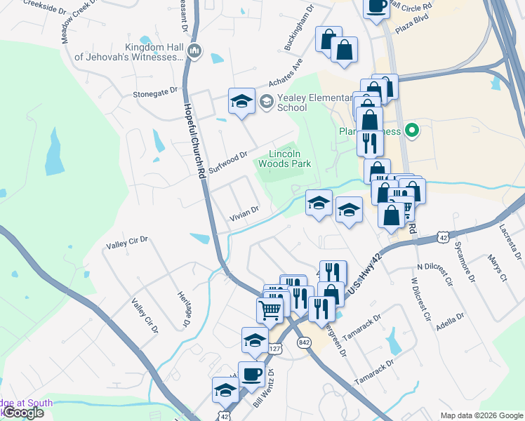 map of restaurants, bars, coffee shops, grocery stores, and more near 22 Vivian Drive in Florence