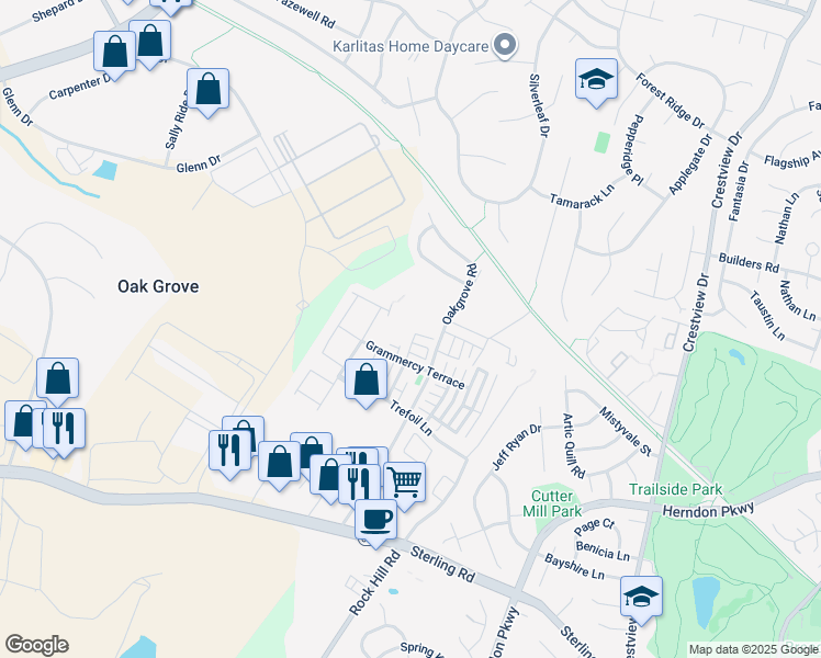 map of restaurants, bars, coffee shops, grocery stores, and more near 22918 Adelphi Terrace in Sterling