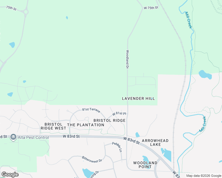 map of restaurants, bars, coffee shops, grocery stores, and more near 8000 Woodland Drive in Lenexa