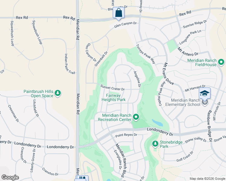 map of restaurants, bars, coffee shops, grocery stores, and more near 12005 Sunset Crater Drive in Peyton