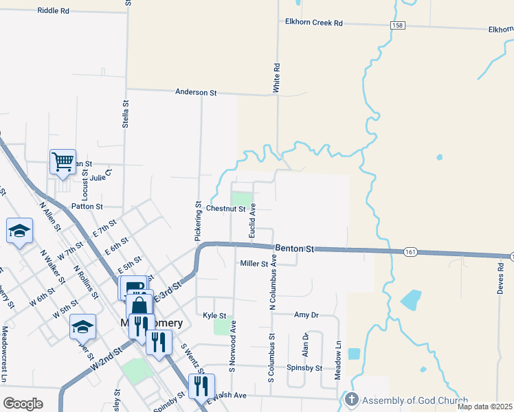 map of restaurants, bars, coffee shops, grocery stores, and more near 901 Chestnut Street in Montgomery City
