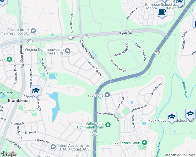 map of restaurants, bars, coffee shops, grocery stores, and more near 42986 Pascale Terrace in Ashburn