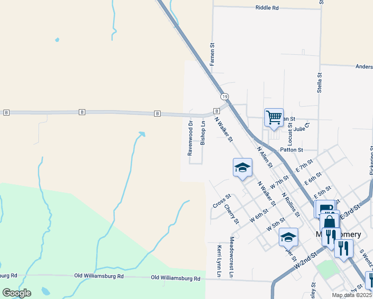 map of restaurants, bars, coffee shops, grocery stores, and more near 1051 Ravenwood Drive in Montgomery City