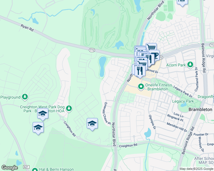 map of restaurants, bars, coffee shops, grocery stores, and more near 42207 Bunker Woods Place in Ashburn