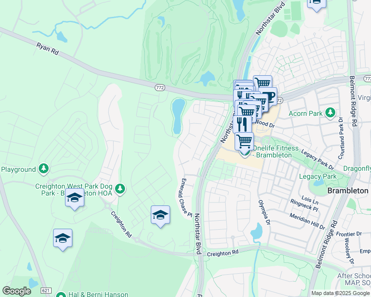map of restaurants, bars, coffee shops, grocery stores, and more near 42207 Bunker Woods Place in Ashburn