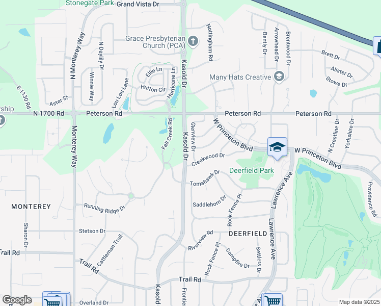 map of restaurants, bars, coffee shops, grocery stores, and more near 113 Glenview Drive in Lawrence