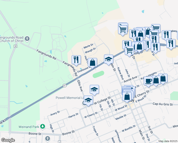 map of restaurants, bars, coffee shops, grocery stores, and more near 892 Highway 47 in Troy