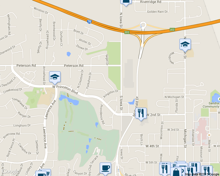 map of restaurants, bars, coffee shops, grocery stores, and more near 2217 Westchester Road in Lawrence