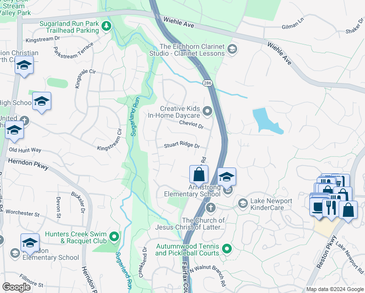 map of restaurants, bars, coffee shops, grocery stores, and more near 12023 Stuart Ridge Drive in Herndon