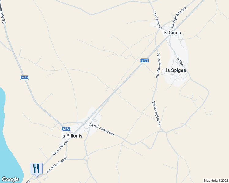 map of restaurants, bars, coffee shops, grocery stores, and more near 3 Via Lao Silesu in Provincia del Sulcis Iglesiente