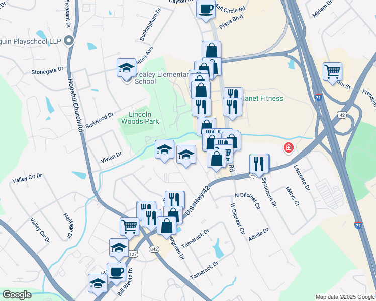 map of restaurants, bars, coffee shops, grocery stores, and more near 16 Airview Drive in Florence