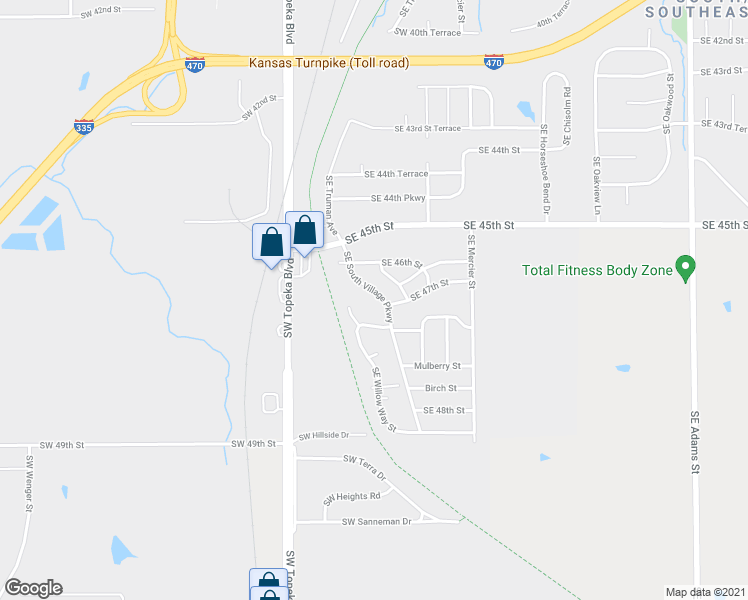 map of restaurants, bars, coffee shops, grocery stores, and more near 4637 Southeast South Village Parkway in Topeka