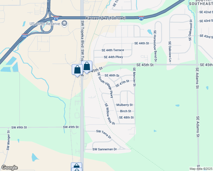 map of restaurants, bars, coffee shops, grocery stores, and more near 4637 Southeast South Village Parkway in Topeka