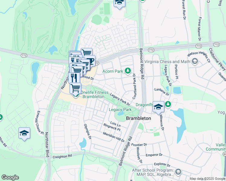 map of restaurants, bars, coffee shops, grocery stores, and more near 42509 Cortez Terrace in Ashburn