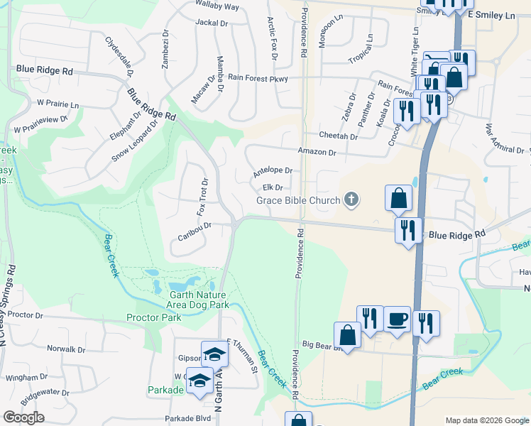 map of restaurants, bars, coffee shops, grocery stores, and more near 3205 Dove Drive in Columbia