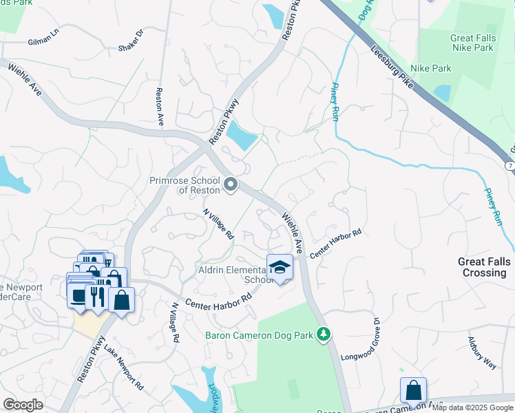 map of restaurants, bars, coffee shops, grocery stores, and more near 1304 Sundial Drive in Reston