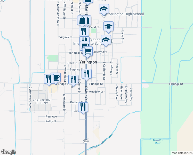 map of restaurants, bars, coffee shops, grocery stores, and more near 230 South Nevada Street in Yerington
