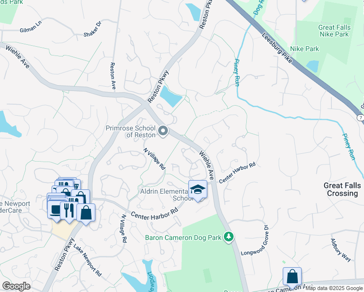 map of restaurants, bars, coffee shops, grocery stores, and more near 1304 Sundial Drive in Reston