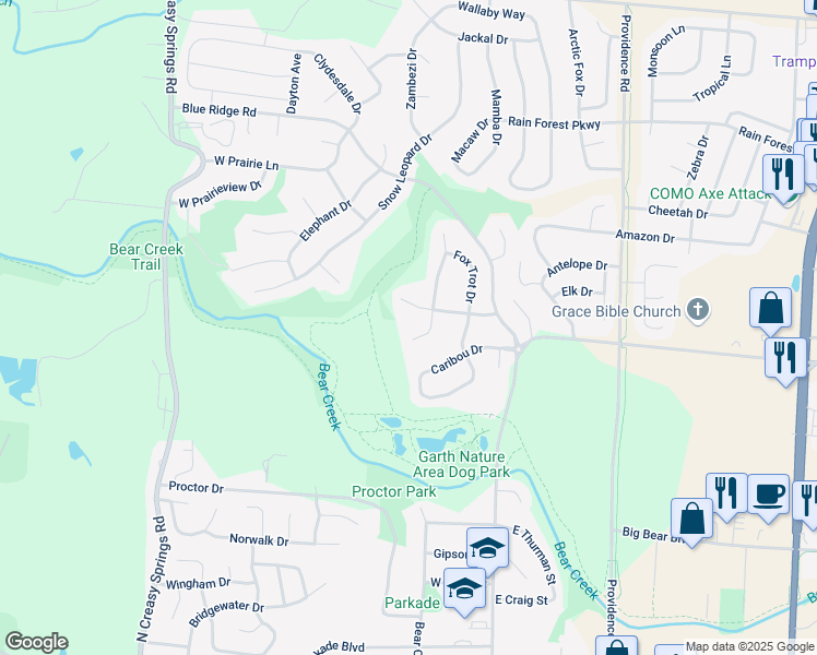 map of restaurants, bars, coffee shops, grocery stores, and more near 3105 Alligator Lane in Columbia