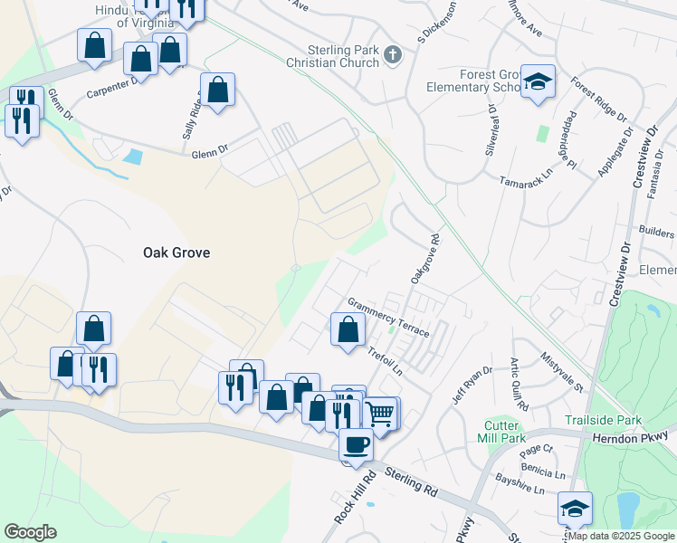 map of restaurants, bars, coffee shops, grocery stores, and more near 22852 Lacey Oak Terrace in Sterling