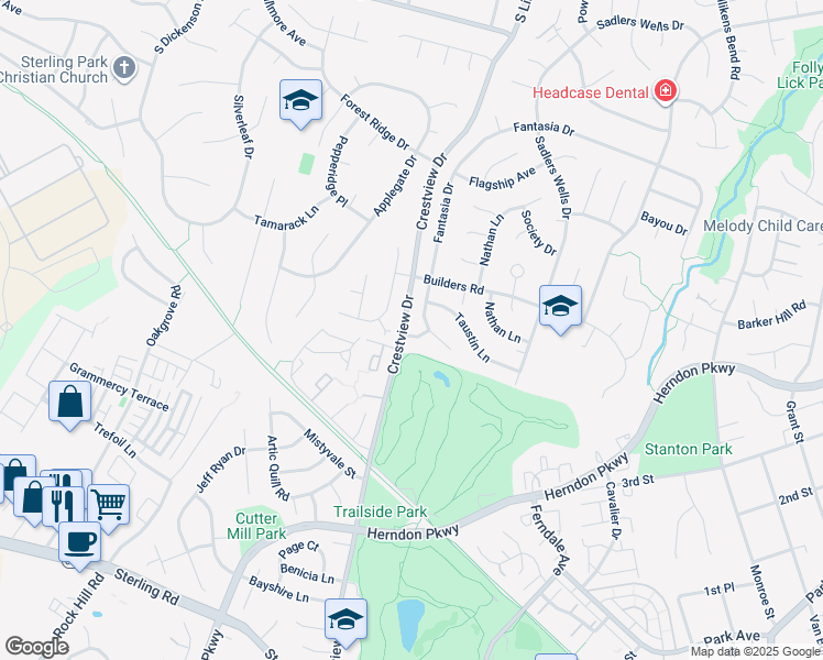map of restaurants, bars, coffee shops, grocery stores, and more near 12806 Eldridge Lane in Herndon