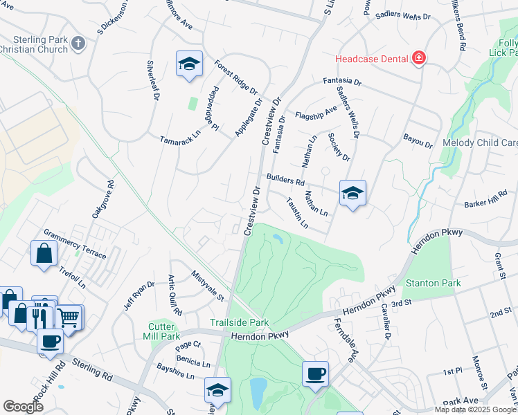 map of restaurants, bars, coffee shops, grocery stores, and more near 12806 Eldridge Lane in Herndon